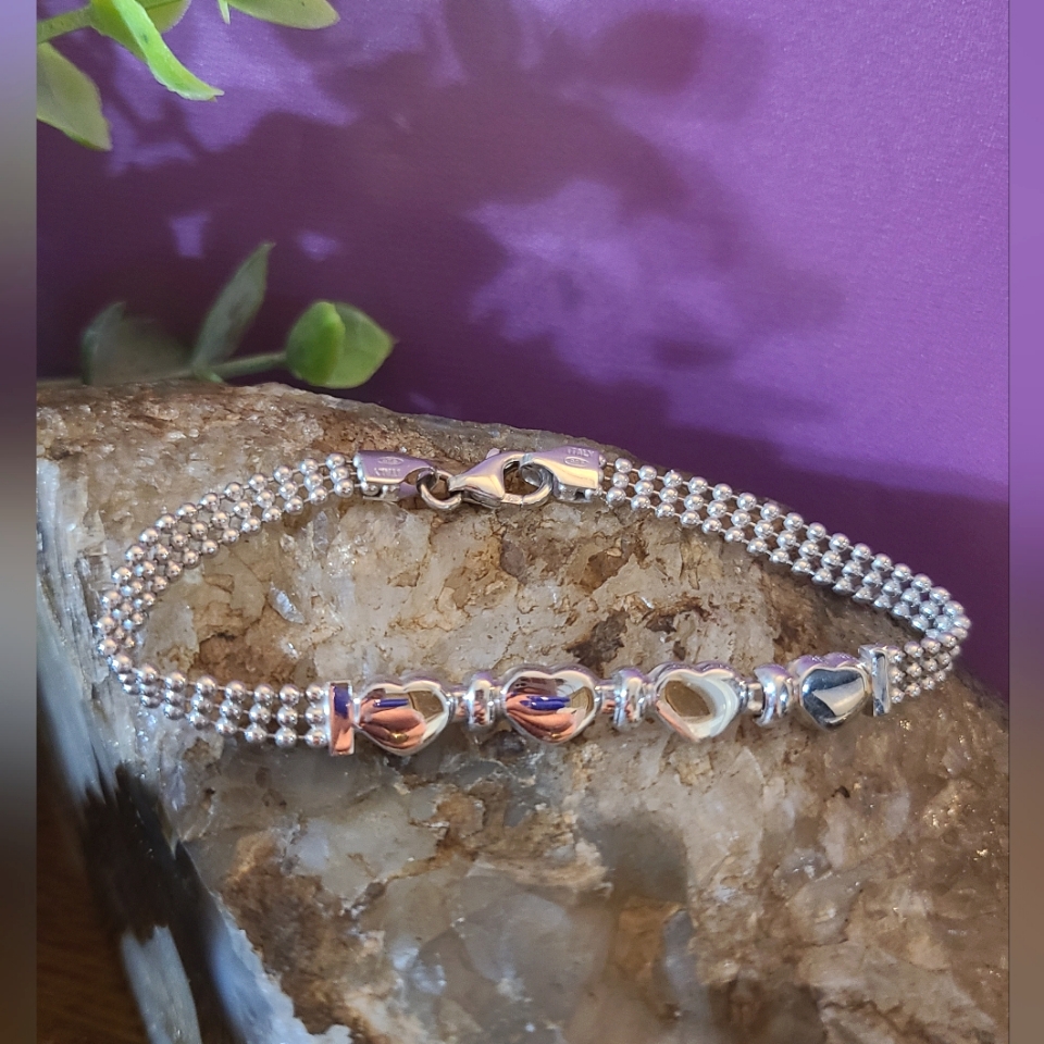 Stunning Ross Simons Italian Sterling Silver Beaded Link Bracelet